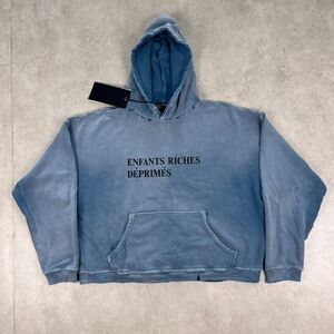 Washed Blue Distressed Hoodie, Size M